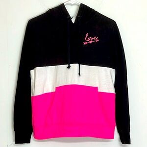 🌞 No boundariesneon pink black & white Love pullover hoodie sweatshirt jr M